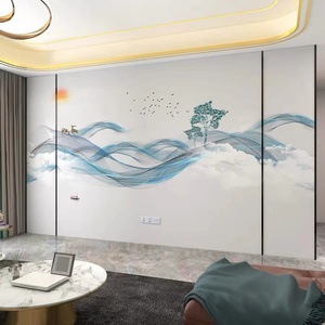 烟雾线条墙纸新中式电视背景墙壁纸抽象山水壁布沙发客厅墙布壁画