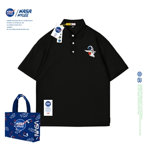 nasa nylee旗舰店夏季设计感小众纯棉t恤潮牌定制情侣短袖polo衫
