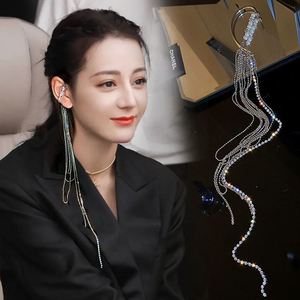 设计假耳环黑色超长流苏发箍耳环女 长款耳坠韩国气质无耳洞2人付款