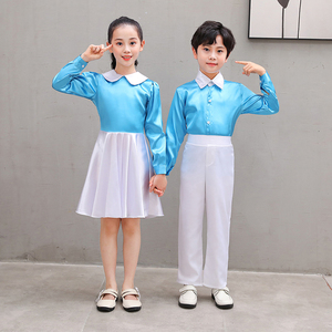 儿童合唱服中小学生校运会大合唱服装诗朗诵合唱团演出服蓝色长裙