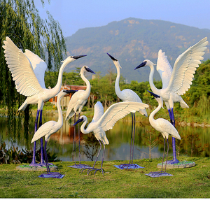 户外小品白鹭摆件白鹤雕塑仿真鸟模型玻璃钢仙鹤园林水池景观装饰