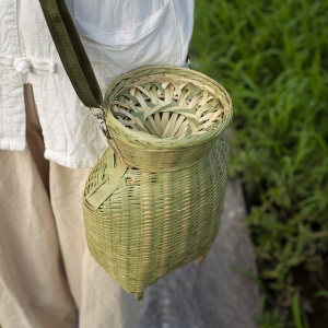 手工竹g编鱼篓竹编捕鱼篓竹制品装饰竹编灯罩小背篓小赶海竹编道