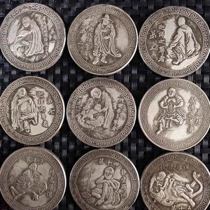 古玩银元银币 复古十八罗汉银元铜镀银银元一套18枚套装银圆 包邮