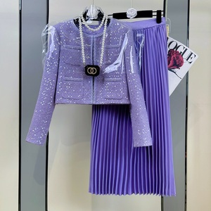 枫颐小香风套装春装搭配一整套2024新款时尚洋气紫色高级时装套装