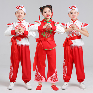儿童安塞腰鼓舞蹈服装表演服陕北中小学生陕西秧歌舞龙打鼓演出服