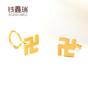 足金999卐字耳钉黄金万字古法弯钩耳饰纯金万字符号佛印养耳送礼