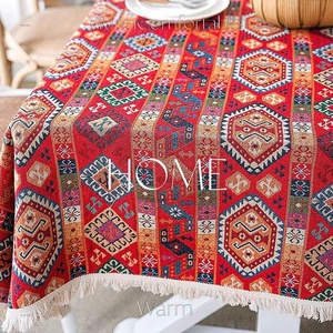 外贸原单桌布波西米亚红色野餐地毯轻奢高级感民族风茶几台布定制