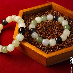 【婆罗花】双12专场青玉白玉和田玉手链青海料单圈老型珠多宝手串