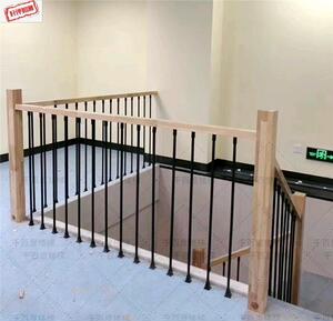 实心铁艺楼梯扶手栏杆立柱护栏实木室内家用简约现代别墅工业风格