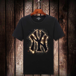 半袖日系烫钻短袖新款潮牌带钻t恤丝光棉m夏季不死熊猫情侣男女m