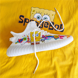 350椰子鞋男冬季新款手绘海绵宝宝动漫联名鞋超级玛丽飞织运动鞋