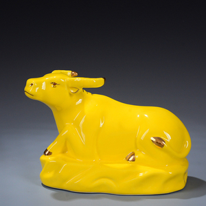 新品瓷卧牛摆件风水招财旺祥镇宅a吉财瓷器陶色十二生肖水牛工艺