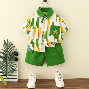 小黄鸭童装男童夏装套装2024新款洋气男宝宝短袖衬衫儿童夏季衣服