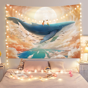 北欧唯美网红鲸鱼背景布ins宿舍出租屋床头装饰挂布女生卧室墙布