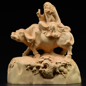 大叶黄杨木雕老子出关摆件实木头雕刻汽车市饰品手把件红木工艺品