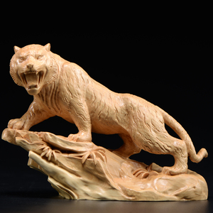 小叶黄杨木雕老虎摆件实木头雕刻十二生肖虎红木家居饰品工艺礼品