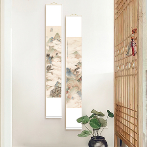 送礼如意山水装饰画现代玄走廊关细长条竖版卷轴挂画水墨风景画
