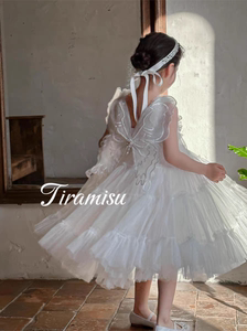 专柜品牌2024春夏新款女童重工翅膀公主裙蝴蝶仙子白色婚纱礼服