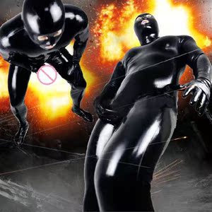 男士sm连体紧身搜查官漆皮服胶衣皮革j光亮皮衣情趣内衣制服诱惑