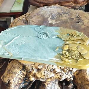 茶台 天然原石 长白山绿水松花石茶台