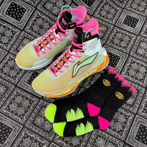 cmfy适配lining李宁驭帅13水蓝色晶体篮球鞋带半圆鞋带袜子套装潮