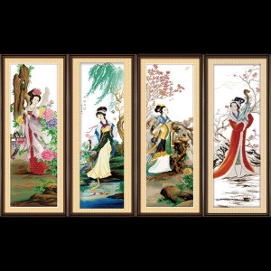 四大美女十字绣2020新款竖款客厅竖版古代美女人物线绣古装美人