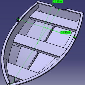2m米小船舢板划船3d三维几何数模型小艇渔船造型船身结构stp图纸