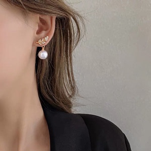 雅漾如夏饰品日韩新款耳饰网红小巧气质树叶耳钉耳坠耳环268-7