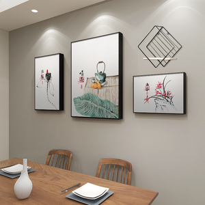 新中式餐厅装饰画餐桌饭厅组合挂画国风禅意花卉字画壁画民宿画