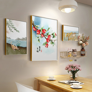 事事如意柿子新中式餐厅饭厅装饰画餐桌墙壁组合挂画日式民宿壁画