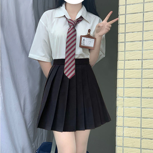 jk制服白色衬衫女学生韩版宽松衬衣学院风夏季短袖上衣百褶裙套装