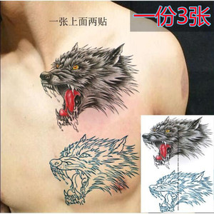 6割线狼头纹身贴全狼刺青防水男女狼图腾纹身贴胸前贴纸个性仿真