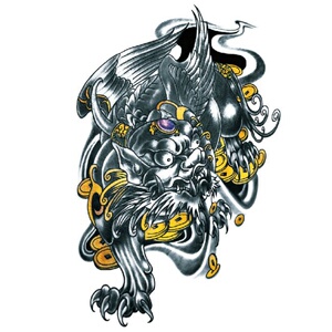 纹身贴防水聚财神兽铜钱貔貅图腾男花臂小腿后背麒麟穷奇持久