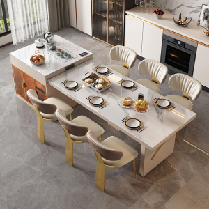 007人付款天猫轻奢岛台餐桌一体可伸缩高端亮光岩板歺