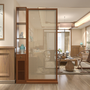 新中式屏风隔断客厅实木正对门卧室遮挡玄关柜定制入户藤编座屏