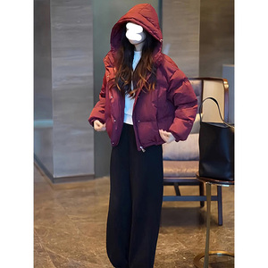 高级感时尚加厚红色羽绒棉服女冬季2024新款小个子宽松棉袄短外套