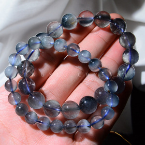 东海水晶天然荧光蓝发晶手链女蓝兔毛发转运招财手串男女生日礼物