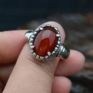 尼泊尔银饰925纯银红玛瑙戒指023