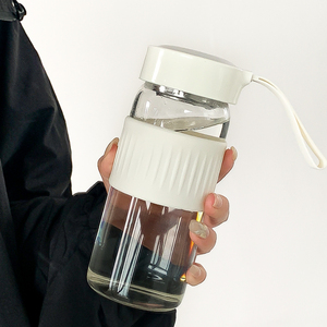 简约玻璃杯耐高温水杯2024新款女夏天办公室带茶隔便携杯子高颜值