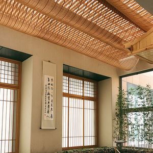 竹帘卷帘吊顶装饰民宿酒店茶楼木屋餐厅竹席子装修材料复古新中式