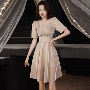 新款服女宴会家021轻奢小众w洋装名媛法式短款轻女晚礼服奢厂2直.