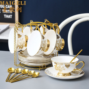 麦歌利欧式咖啡杯茶具套装轻奢杯碟家用简约下午茶骨瓷花茶壶茶杯