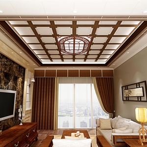 人气450新中式风格集成吊顶铝扣板客厅餐厅二级天花环z保装饰材料