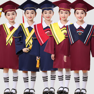 毕业幼儿园博士服学士服黄色蓝色酒红色帽子领结大学生领子学位服