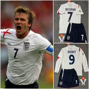 2006世界杯英格兰球衣主场7号贝克汉姆短袖复古足球服定制9号鲁尼