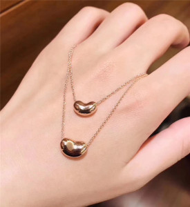 蒂芙尼金豆豆项链18k玫瑰金素金大小号爱心满钻经典款锁骨链女