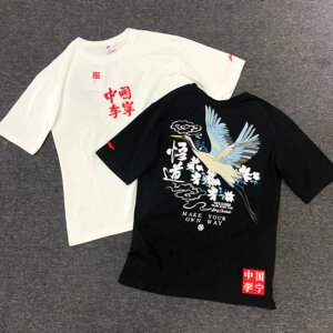 国潮李宁夏季新款印花t恤学生百搭中国ln仙鹤刺绣情侣款悟道短袖