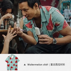 阿祖同款西瓜短袖古巴领衬衫复古着雅痞夏威夷印花衬衣男休闲衣服