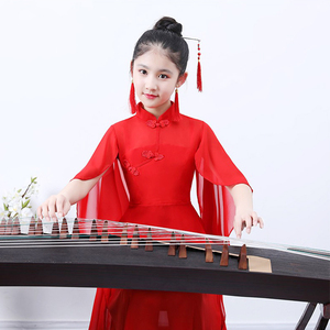 春节古筝演出服儿童旗袍飘逸中国风古典钢琴成人少儿舞蹈表演服装