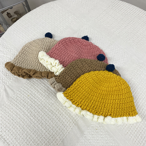 宝宝毛线帽手工编织套头帽冬季可爱甜美公主女童盆帽儿童渔夫帽潮
